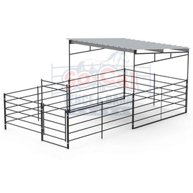 12x24 Horse Stall with 12x12 Sloped Cover (5 Rail)