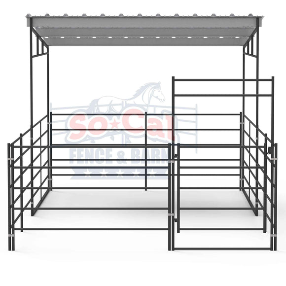 12x24 Horse Stall with 12x12 Sloped Cover (5 Rail)
