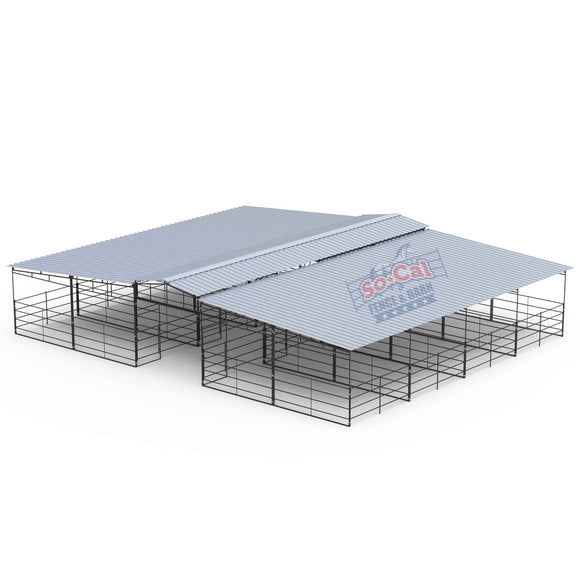 Mare Motel with (8) 12x24 Stalls *FULLY COVERED* and 12ft Breezeway 4-Rail