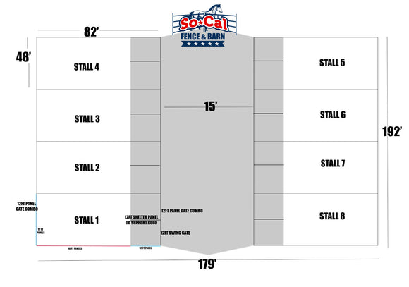 The MEGA MOTEL - 8-Stall Mare Motel - 48x82 Stalls - 15ft Breezeway