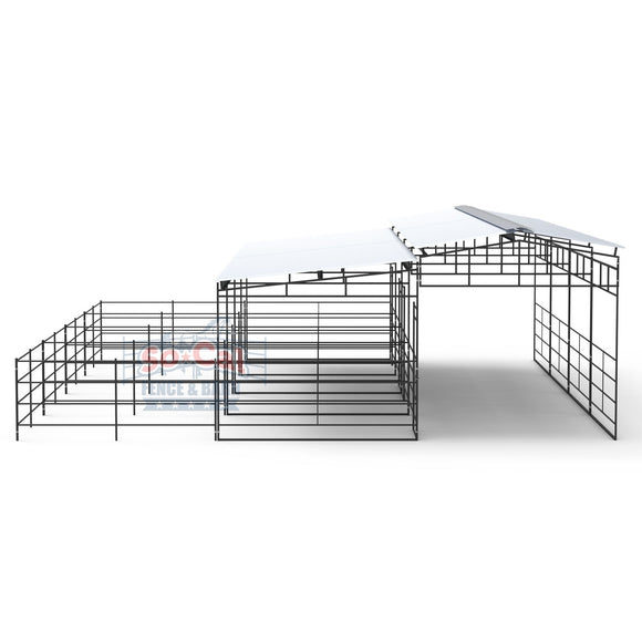 Mare Motel Shed Row with (4) 12x24 Stalls and 12ft Breezeway 4-Rail