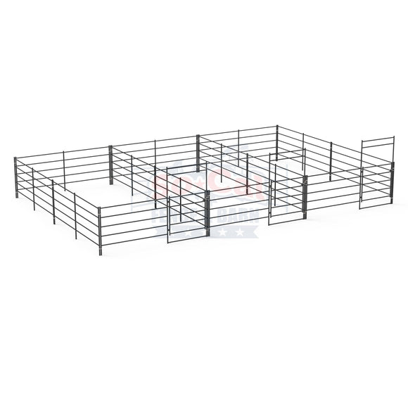 Three 12x24 Horse Stalls Side-by-Side (5-rail)