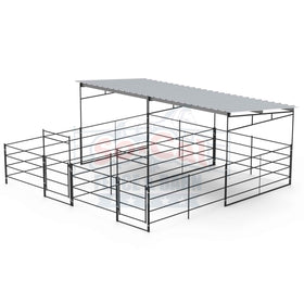 Two 12x24 Horse Stalls Side-by-Side with 12x12 Sloped Covers (4 Rail)