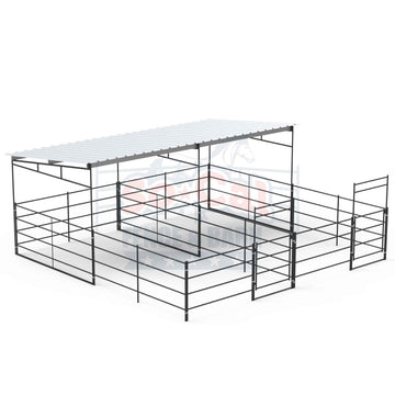 Two 12x24 Horse Stalls Side-by-Side with 12x12 Sloped Covers (4 Rail) - 0