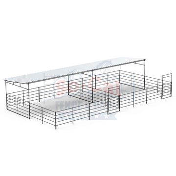 two covered horse stalls corrals