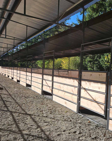 Mare Motel with (4) 12x24 Stalls FULLY COVERED and 12ft Breezeway 5-Rail WOOD INSERTABLE - 0
