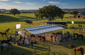 Mare Motel Shed Row with (4) 12x24 Stalls and 12ft Breezeway 4-Rail - 0